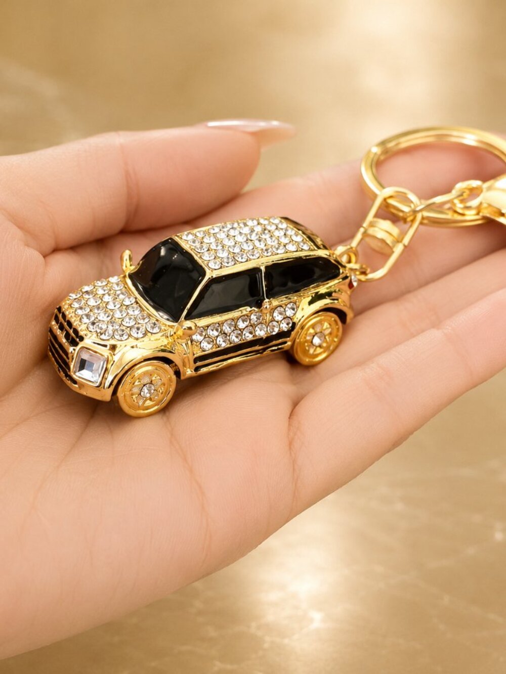 Rhinestone Gold SUV Bag Charm Keychain Crystal Purse Accessory Luxury Car Charm - Picture 4 of 5